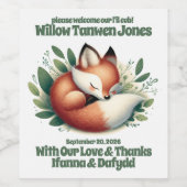 Étiquette Pour Bouteilles De Vin Mignonne Fox dormir en Baby shower Feuille (Étiquettes simples)