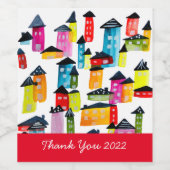 Étiquette Pour Bouteilles De Vin Mignonnes maisons d'aquarelle blanc (Étiquettes simples)