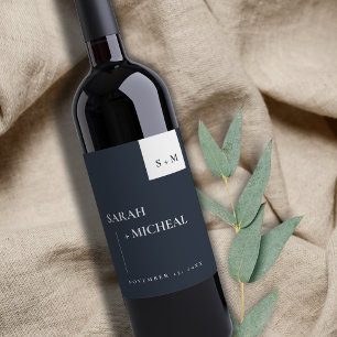 ÉTIQUETTE POUR BOUTEILLES DE VIN MINIMAL CHIC SCANDI MARIAGE DE MONOGRAMME NOIR ET 