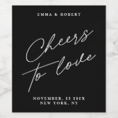 Étiquette Pour Bouteilles De Vin Minimal moderne Noir Cheers À Aimer Mariage (Étiquettes simples)