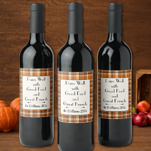 Étiquette Pour Bouteilles De Vin Minimaliste Moderne Plaid Automne Amitié Personnal