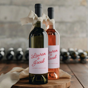 Étiquette Pour Bouteilles De Vin minimaliste moderne rose et Mariage rouge