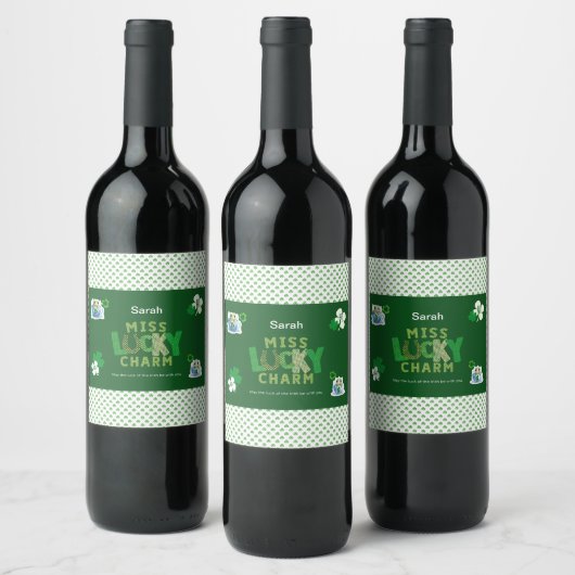 Étiquette Pour Bouteilles De Vin Miss Lucky Charm St. Patrick's Day (Bouteilles)