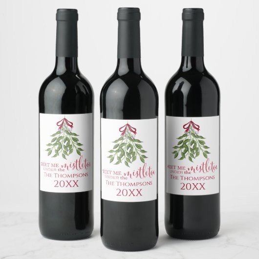 Étiquette Pour Bouteilles De Vin Mistletoe verte de Noël Custom Script simple (Bouteilles)
