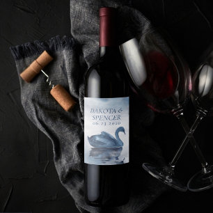 Étiquette Pour Bouteilles De Vin Misty Reflections   Dusty Blue Swan Wedding Favor