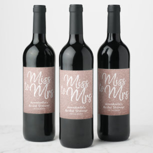 Étiquette Pour Bouteilles De Vin Mlle à Mme Fête des mariées Rose Parties scintilla