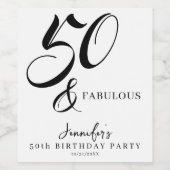 Étiquette Pour Bouteilles De Vin Modern Elegant Black White Fifty Fabulous Birthday (Étiquettes simples)