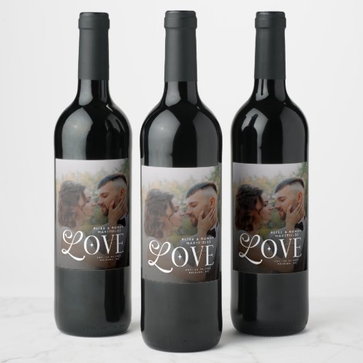 Étiquette Pour Bouteilles De Vin Modern Love Custom Wedding Photo Couples Monogram (Bouteilles)
