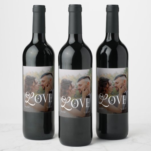 Étiquette Pour Bouteilles De Vin Modern Love Custom Wedding Photo Couples Monogram (Bouteilles)