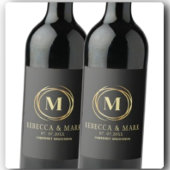 Étiquette Pour Bouteilles De Vin Modern metallic gold circle shape faux monogram