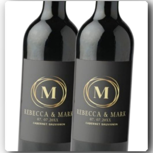 Étiquette Pour Bouteilles De Vin Modern metallic gold circle shape faux monogram