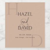 Étiquette Pour Bouteilles De Vin Modern Minimalist Brown Monogram Wedding (Étiquettes simples)