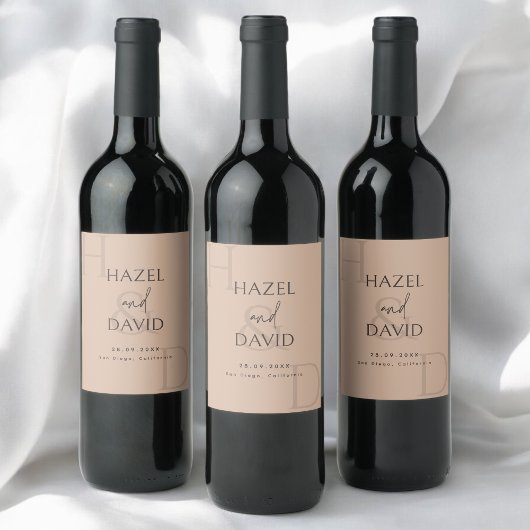 Étiquette Pour Bouteilles De Vin Modern Minimalist Brown Monogram Wedding