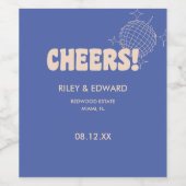 Étiquette Pour Bouteilles De Vin Modern Retro Dark Blue "Cheers!" Custom Wedding (Étiquettes simples)