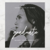 Étiquette Pour Bouteilles De Vin Modern Script Black White Graduation Photo Custom (Étiquettes simples)