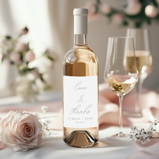 Étiquette Pour Bouteilles De Vin Modern Script Love & Merci Mariage Favor