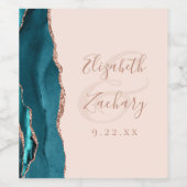 Étiquette Pour Bouteilles De Vin Modern Teal Blue Rose Gold Agate Blush Wedding (Étiquettes simples)
