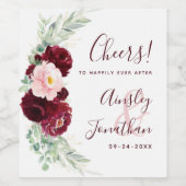 Étiquette Pour Bouteilles De Vin Moderne Bourgogne Blush Floral Greenery Mariage (Étiquettes simples)