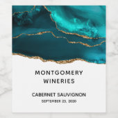 Étiquette Pour Bouteilles De Vin Moderne Design Turquoise Agate & Gold Ribbon sur B (Étiquettes simples)