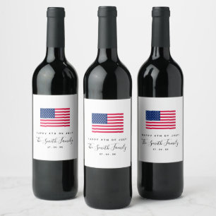 Étiquette Pour Bouteilles De Vin Moderne Elegant Happy 4 juillet Drapeau Américain