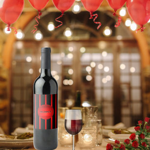 Étiquette Pour Bouteilles De Vin Moderne Élégant Rayures Rouge Noir Nom ou Monogram