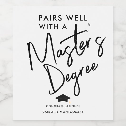 Étiquette Pour Bouteilles De Vin Moderne Élégant Script Master's Graduate (Étiquettes simples)