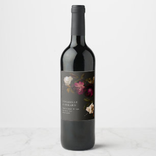 Étiquette Pour Bouteilles De Vin Moderne Floral Mariage Sombre Romantique