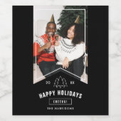 Étiquette Pour Bouteilles De Vin Moderne minimal Joyeuses vacances Photo Black Ribb (Étiquettes simples)