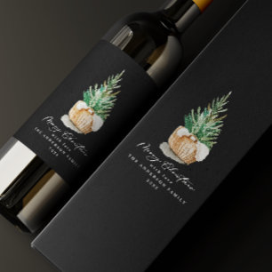 Étiquette Pour Bouteilles De Vin moderne minimaliste élégant noir hiver