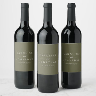 Étiquette Pour Bouteilles De Vin Moderne minimaliste Moss Green Mariage personnalis
