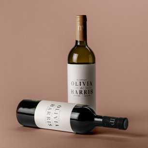 Étiquette Pour Bouteilles De Vin Moderne minimaliste simple noir & blanc parti