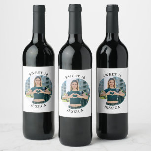 Étiquette Pour Bouteilles De Vin Moderne minimaliste Sweet 16 Birthday Circle Photo