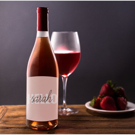 Étiquette Pour Bouteilles De Vin Moderne Pastel Rose Bonjour Et Vous Nom