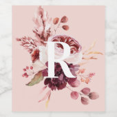 Étiquette Pour Bouteilles De Vin Moderne Pastel Rose & Flore Rouge Avec Initiale (Étiquettes simples)