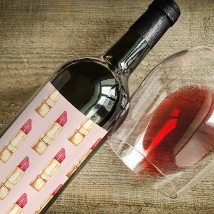 Étiquette Pour Bouteilles De Vin Moderne Pastel rose & rouge Motif à lèvres