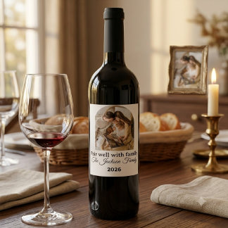 Étiquette Pour Bouteilles De Vin Moderne Photo de Famille en Arc de Noël