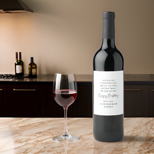 Étiquette Pour Bouteilles De Vin Moderne Simple minimaliste Chic Joyeux Anniversair