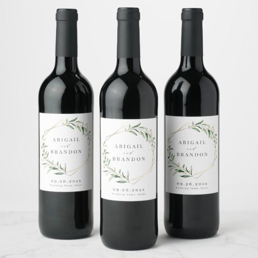 Étiquette Pour Bouteilles De Vin Moderne verdure géométrique Mariage rustique (Bouteilles)