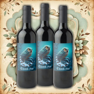Étiquette Pour Bouteilles De Vin Moment de Sagesse, Le hibou magique, majestueux, m