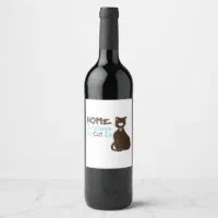 Bouteille de vin (vide) avec chat sur étiquette