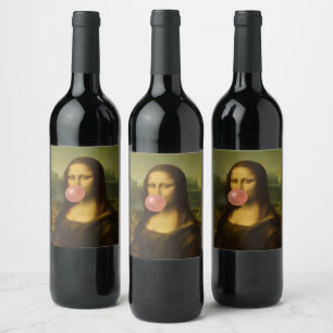 Étiquette Pour Bouteilles De Vin Mona Lisa soufflant de bulle rose