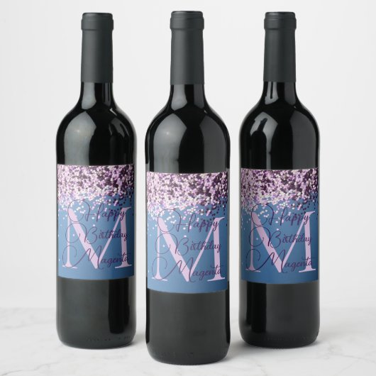 Étiquette Pour Bouteilles De Vin Monogram Lavender Confetti Amusants Anniversaire (Bouteilles)