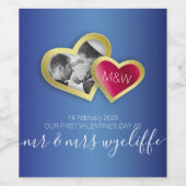 Étiquette Pour Bouteilles De Vin Monogram Sapphire Blue Ruby Red Valentine Photo (Étiquettes simples)