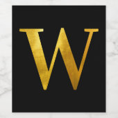 Étiquette Pour Bouteilles De Vin Monogramme à huile d'or classique W sur noir (Étiquettes simples)