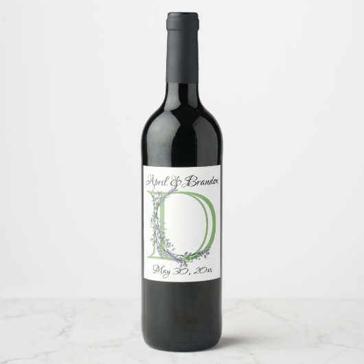 Étiquette Pour Bouteilles De Vin Monogramme D Lavande Eucalyptus (Devant)