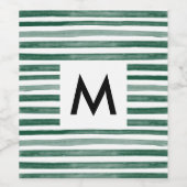 Étiquette Pour Bouteilles De Vin Monogramme de bande d'aquarelle verte (Étiquettes simples)