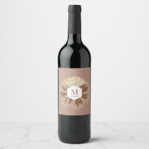 Étiquette Pour Bouteilles De Vin Monogramme de couleurs neutres rustiques chaudes