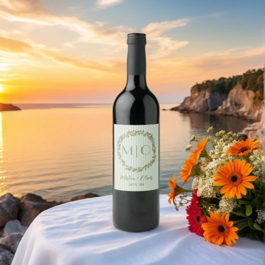 Étiquette Pour Bouteilles De Vin Monogramme de couronne d'olive personnalisée