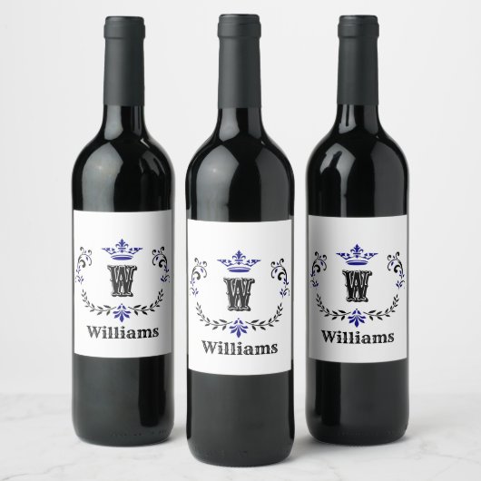 Étiquette Pour Bouteilles De Vin Monogramme de couronne 'W' Personnalisé (Bouteilles)