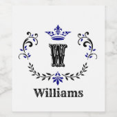 Étiquette Pour Bouteilles De Vin Monogramme de couronne 'W' Personnalisé (Étiquettes simples)